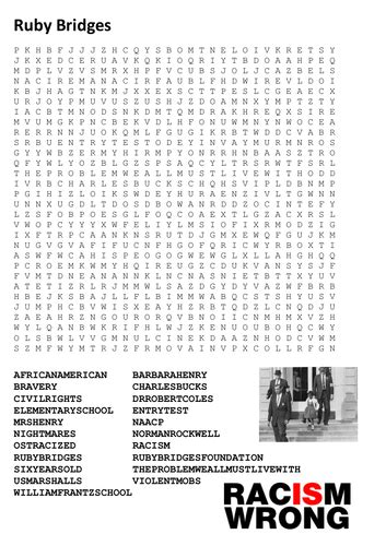 Ruby Bridges Word Search Teaching Resources