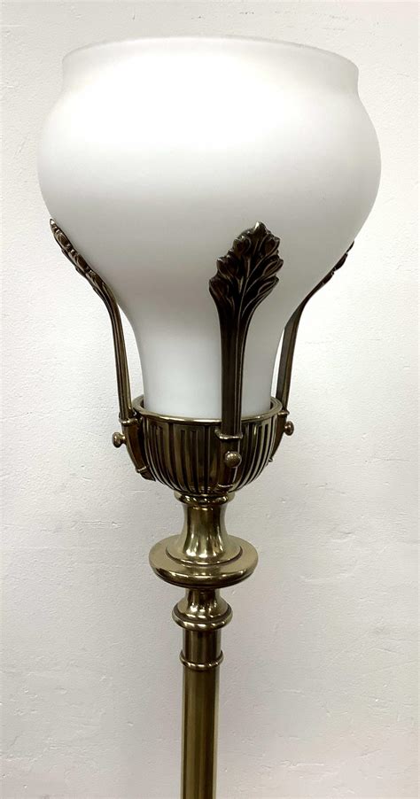 Lot Vintage Brass Milk Glass Shade Floor Lamp