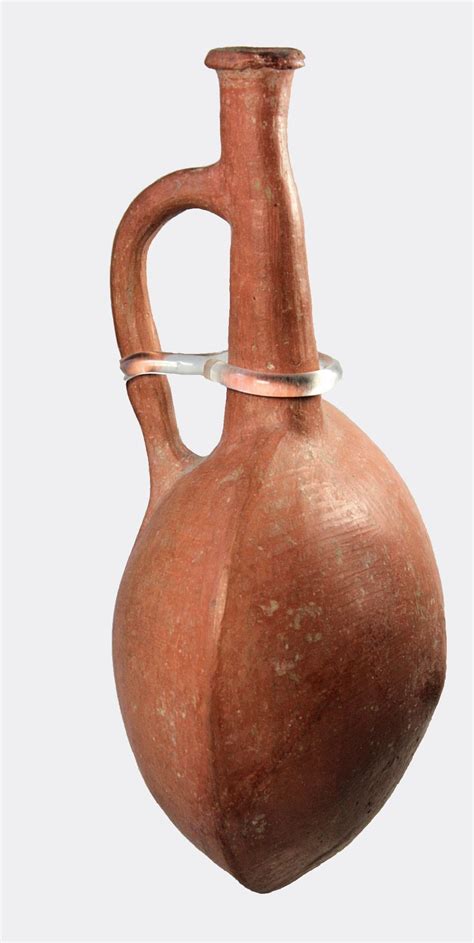 Cypriot Lentoid Flask With Inscribed Handle Mediterranean Pottery
