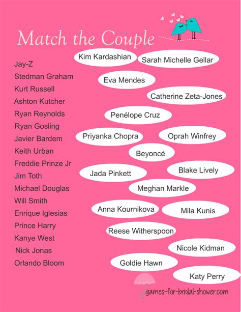Free Printable Match The Famous Couples Game
