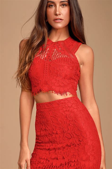 Chic Red Top Lace Top Crop Top Sleeveless Lace Crop Top Lulus