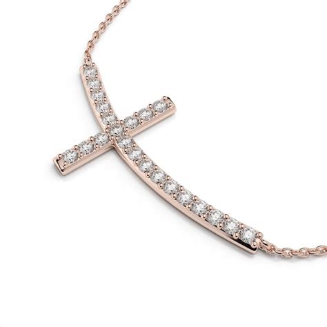 Diamond Sideways Cross 14k Solid Gold Necklace Religious Etsy