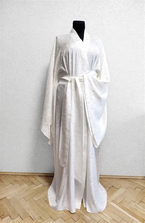 Cotton Kimono Robe Floor Length Robe White Bride Robe Silk Etsy