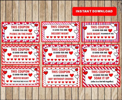 Printable Coupons For Adults 40 Different Cards For Husband Coupons