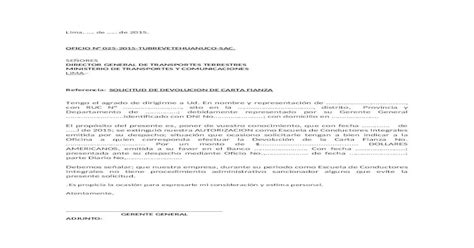 Oficio De Solicitud De Devoiucion De Carta Fianza Docx Document