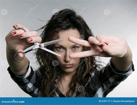 Pretty Woman With Scissors Stock Image Image Of Fingers 6787177