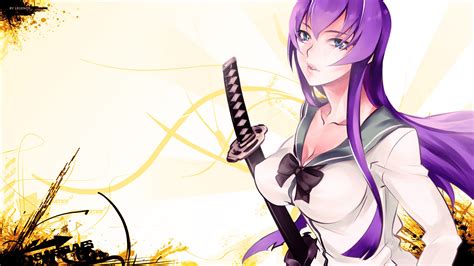 Desktop Wallpaper Anime Girl Saeko Busujima Highschool Of The Dead Purple Hair Hd Image