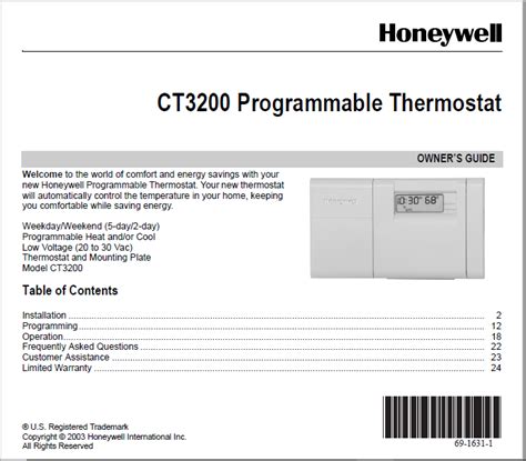 Honeywell Thermostat Th6220d1002 Manual