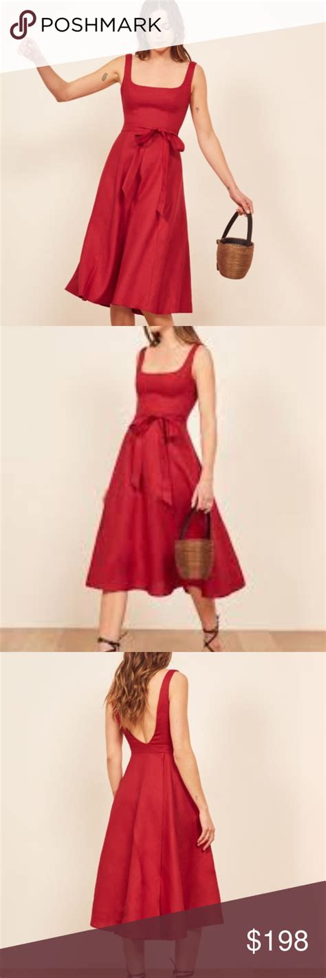 Nwt Reformation Garten Red Midi Linen Dress Linen Dress Red Midi