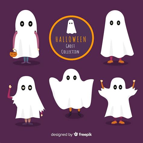 Free Vector Halloween Ghost Character Collection With Flat Design