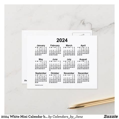 2024 White Mini Calendar By Janz Postcard Zazzle In 2022 Mini