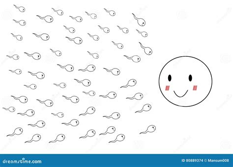 Cute White Sperm Go To Egg Cell Cartoon On White Background Stock Illustration Illustration Of