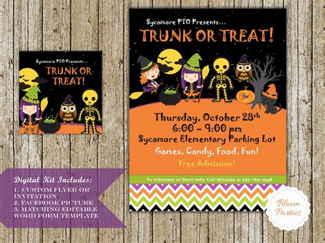 Trunk Or Treat Pto Pta Kit Invitation Flyer Poster Facebook Images