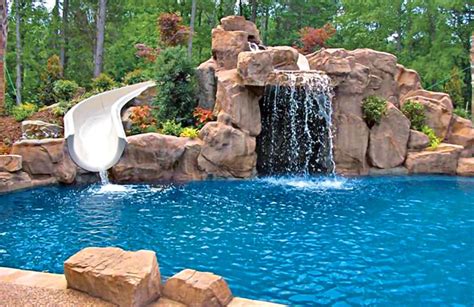 Rock Waterfall Slide Pool 80 Inground Pool Slides Swimming Pool Slides