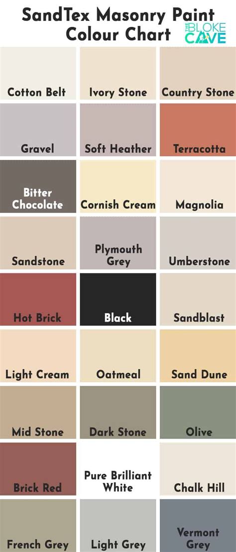 The Color Chart For Sandtex Masonry Paint In Different Colors And Sizes