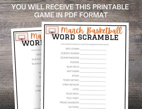 March Basketball Word Scramble Game Mens College Etsy