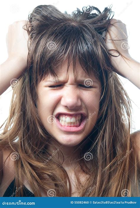 Angry Teenage Girl Screaming Isolated On White Background Stock Photo