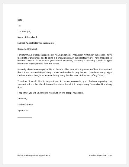 High School Suspension Appeal Letter Download Letter