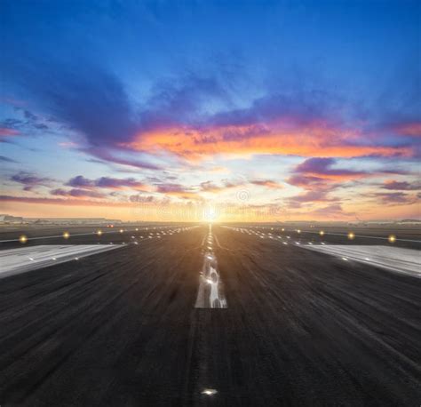 Airport Runway In The Evening Sunset Light Stock Photo Image Of