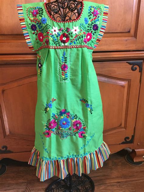 Custom Girls Puebla Embroidery Mexican Dress 2 4 6 8 10 12 Etsy