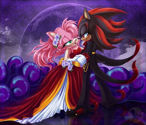 Shadow And Amy Hugging Under The Moon