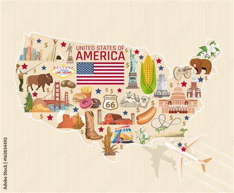 Welcome To Usa United States Of America Poster Vector Illustration About Travel Stock Vector