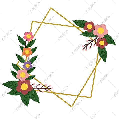 Gambar Bingkai Bunga Dengan Garis Emas Floral Ilustrasi Vektor Png