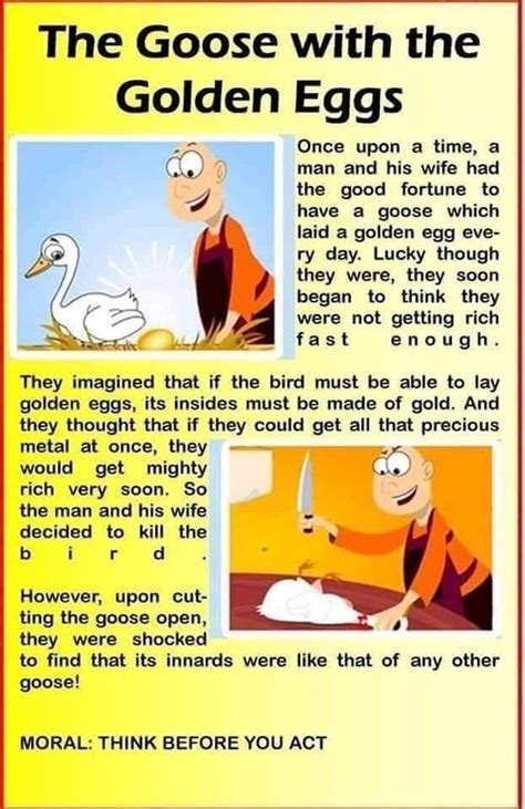During the story time at home, come up with some short moral stories for kids to. The Goose with the Golden Eggs in 2020 | English stories ...