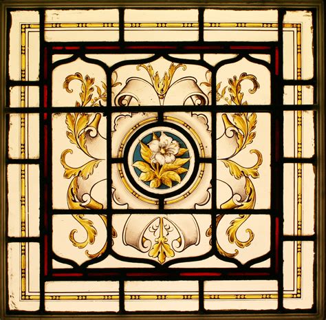 Ref Vic534 Victorian Stained Glass Windows 2 Hand Painted Flower