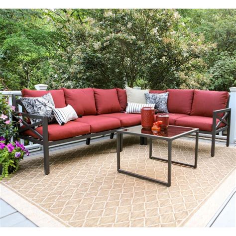 Blakely 5 Piece Aluminum Patio Sectional Set With Red Cushions 502987