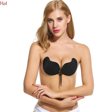 Hot Sexy Push Up Bra Silicone Lace Up Bralette Stick On Wedding Dress Strapless Bras Backless