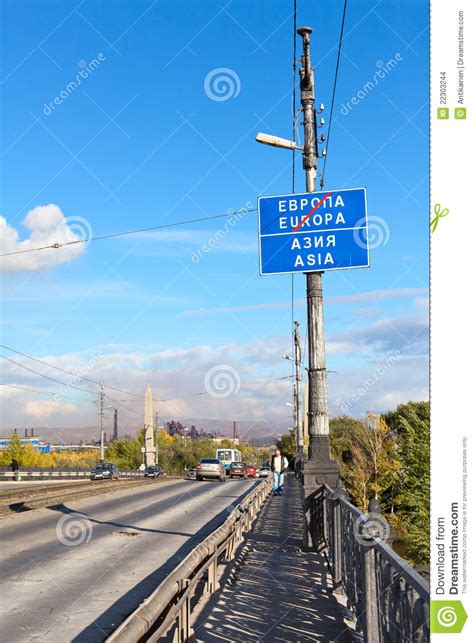 Road Sign About Europe And Asia Border Editorial Stock Image Image Of