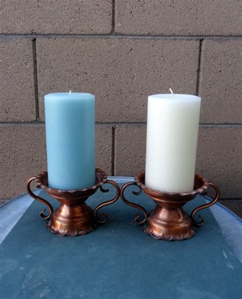 Vintage Pair Of Gregorian Copper 2 Sided Pillar Candle Holder Etsy