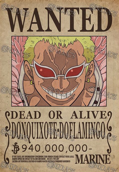 One Piece Wanted Poster Doflamingo Buy 2 Get 1 Free See Etsy Canada