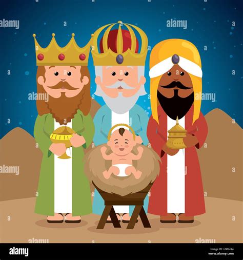 Tres Reyes Magos Jesus Pesebre Ilustraci N Vectorial Eps Imagen