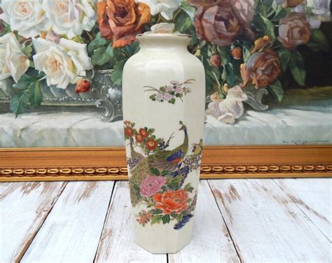 Peacock Vase Japan Interpur Japanese Porcelain Vase Vintage Etsy