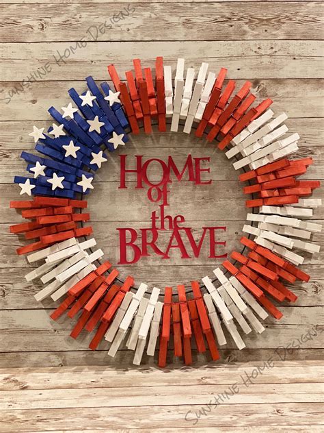 Patriotic Clothespin Wreath July 4th Independence Day Etsy In