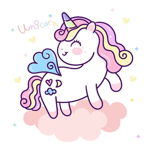 Unicornio Pegaso Volar En La Nube Kawaii Animal Cartoon Vector Premium