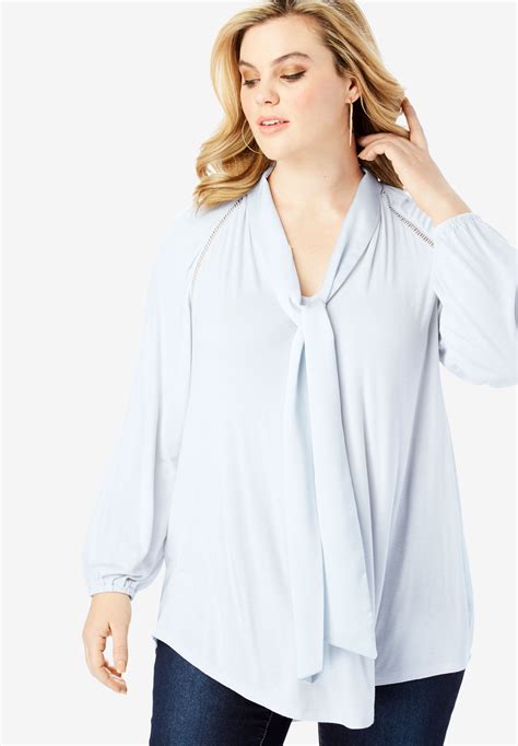 Bow Tie Blouse With V Neck Plus Size Blouses And Shirts Roaman S