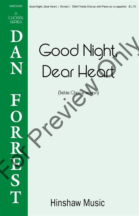 Good Night Dear Heart SSAA By Dan Forrest Good Night Dear Choral Sheet Music Simple Poems