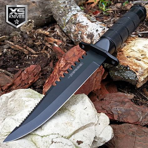 85 Survival Bowie Tactical Black Fixed Blade Hunting Knife W
