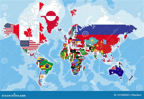 Mappa Politica Del Mondo Con Le Bandiere Di Paese Illustrazione