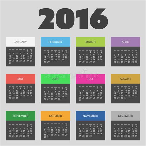 Calendar 2016 Template With Colorful Banner And Header Design Stock