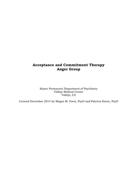 Acceptance And Commitment Therapy Anger Group Docslib