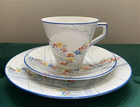 Art Deco Delphine Bone China Trio Cup Saucer And Tea Plate Set Picclick Uk