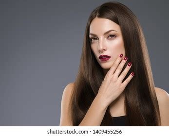 Brunette Woman Beauty Hair Long Smooth Stock Photo