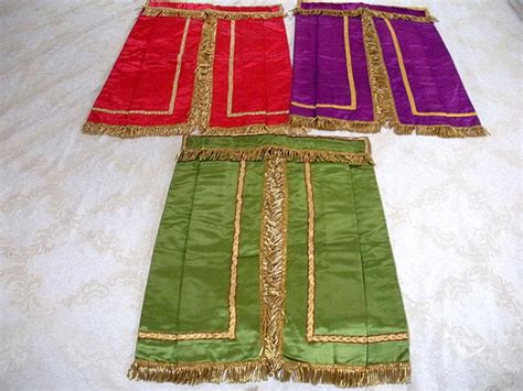 3 X Vintage Silk Tabernacle Curtains With Gold Trims 76614909