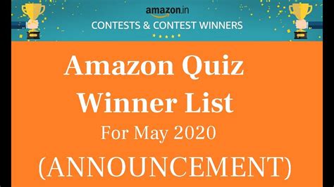 Amazon Quiz Winners List 31st May 2020 Announced Youtube