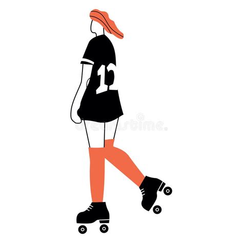 Vector Illustration With Roller Skating Woman Cartoon Character Doing