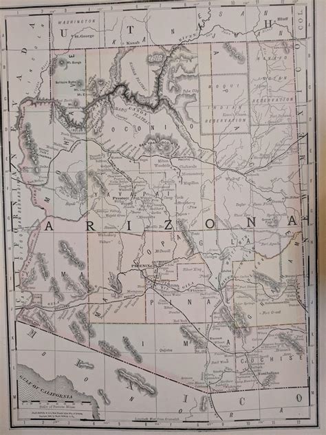 1888 Map Of Arizona Rarizona